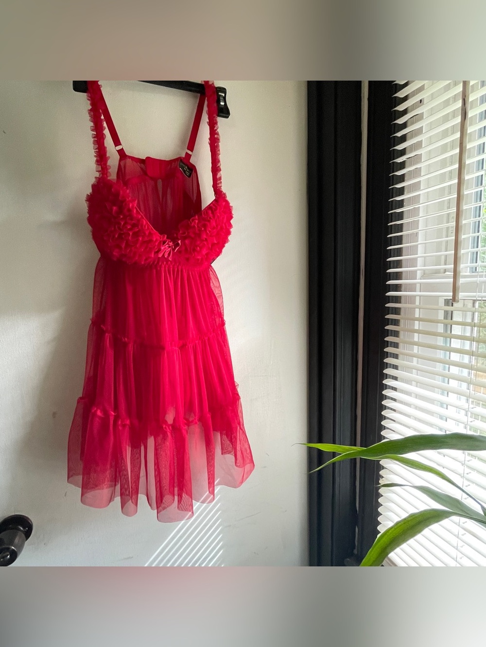 Ruffled Sheer Babydoll Chemise in Red